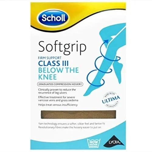 Scholl Softgrip  CL3 Below Knee Open Toe Compression Stockings Natural M