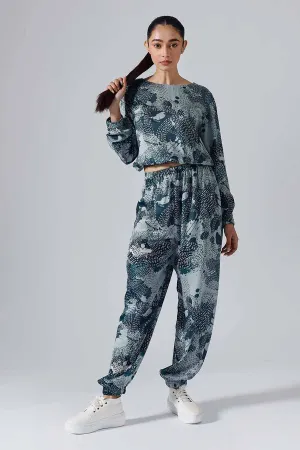 Teal Printed Dash Joggers Set