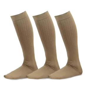 TeeHee Socks Women's Compression Bamboo Knee High Khaki 3-Pack (50601)