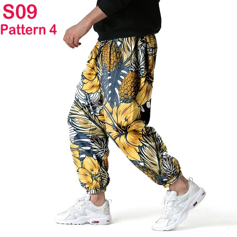 Traditional Nation Print Cotton Linen Joggers for Men yoga Harem Trousers for Men