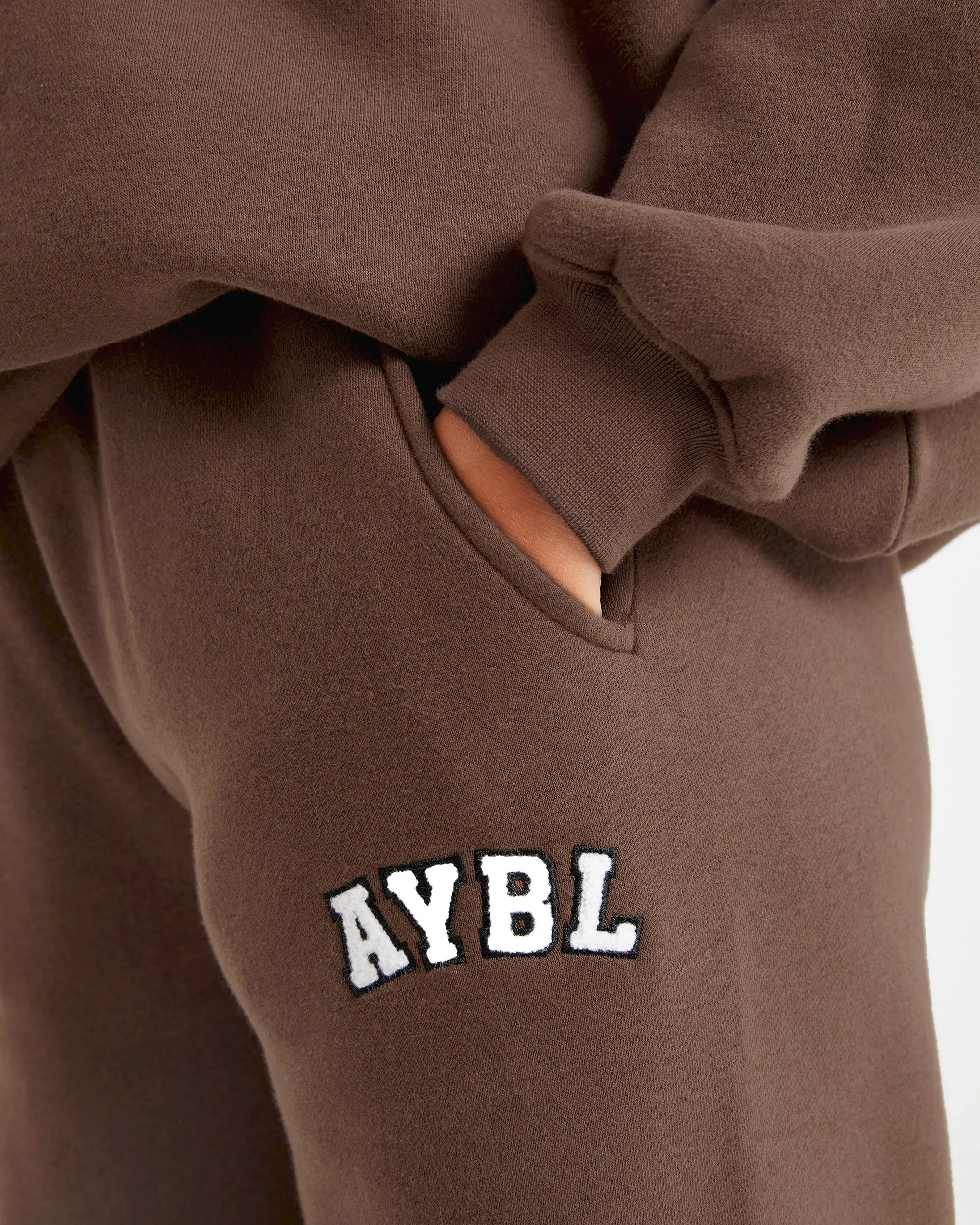 Varsity Oversized Straight Leg Joggers - Brown