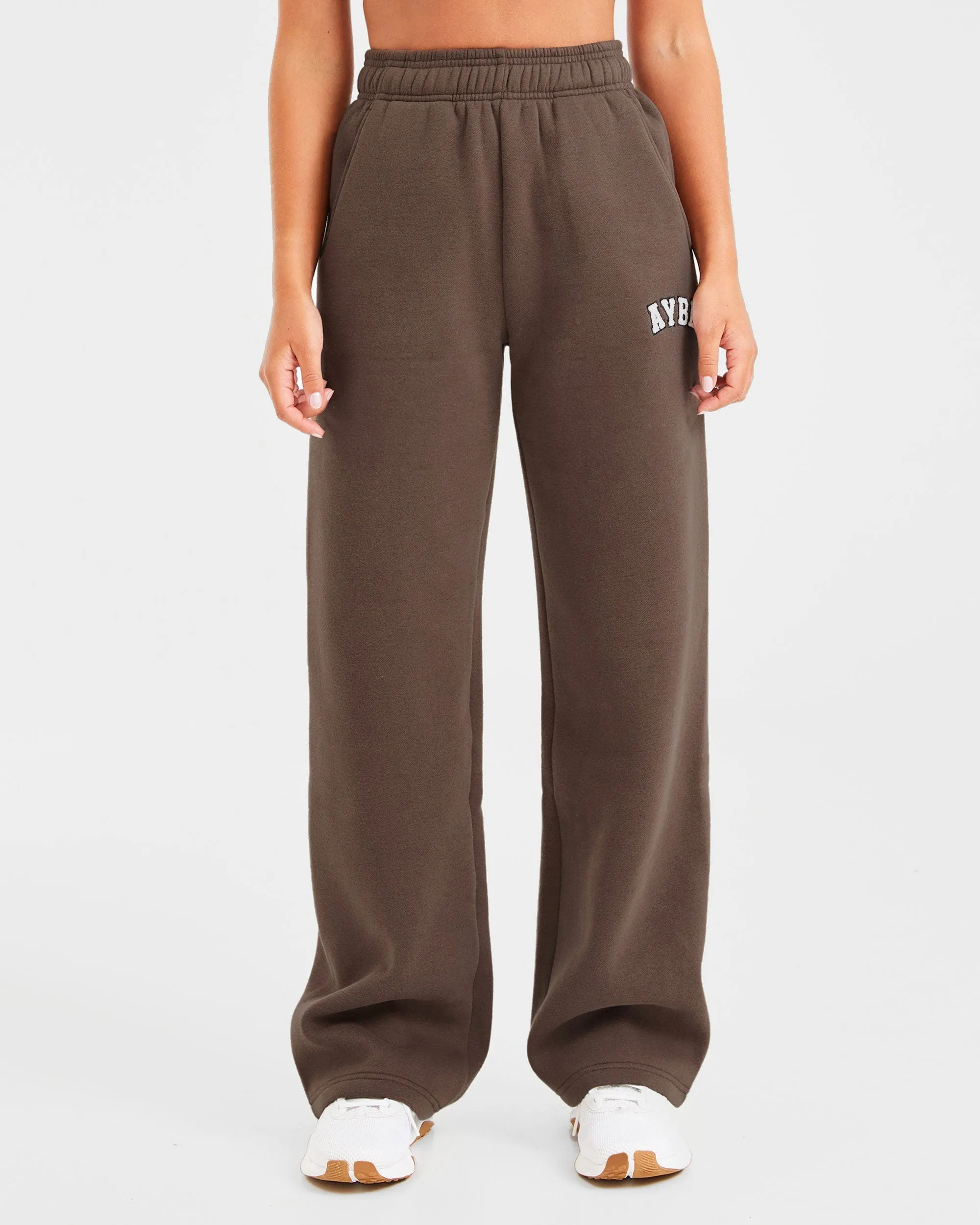 Varsity Oversized Straight Leg Joggers - Brown