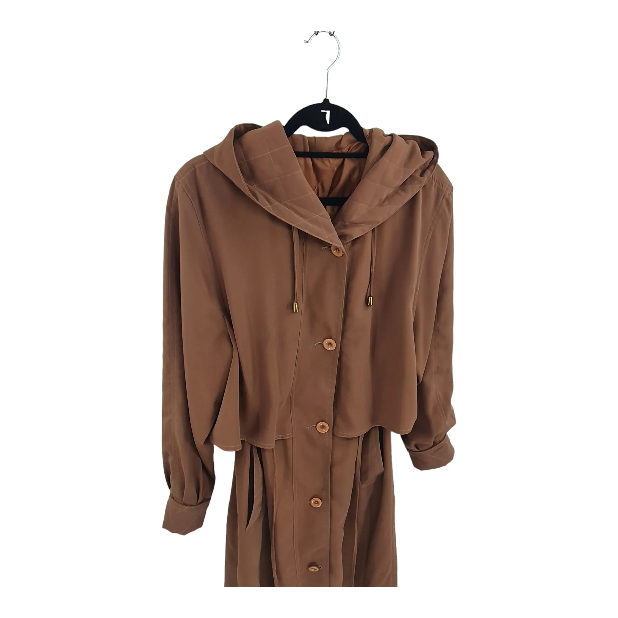 Vintage Camel Hooded Long Trench coat  - M/L