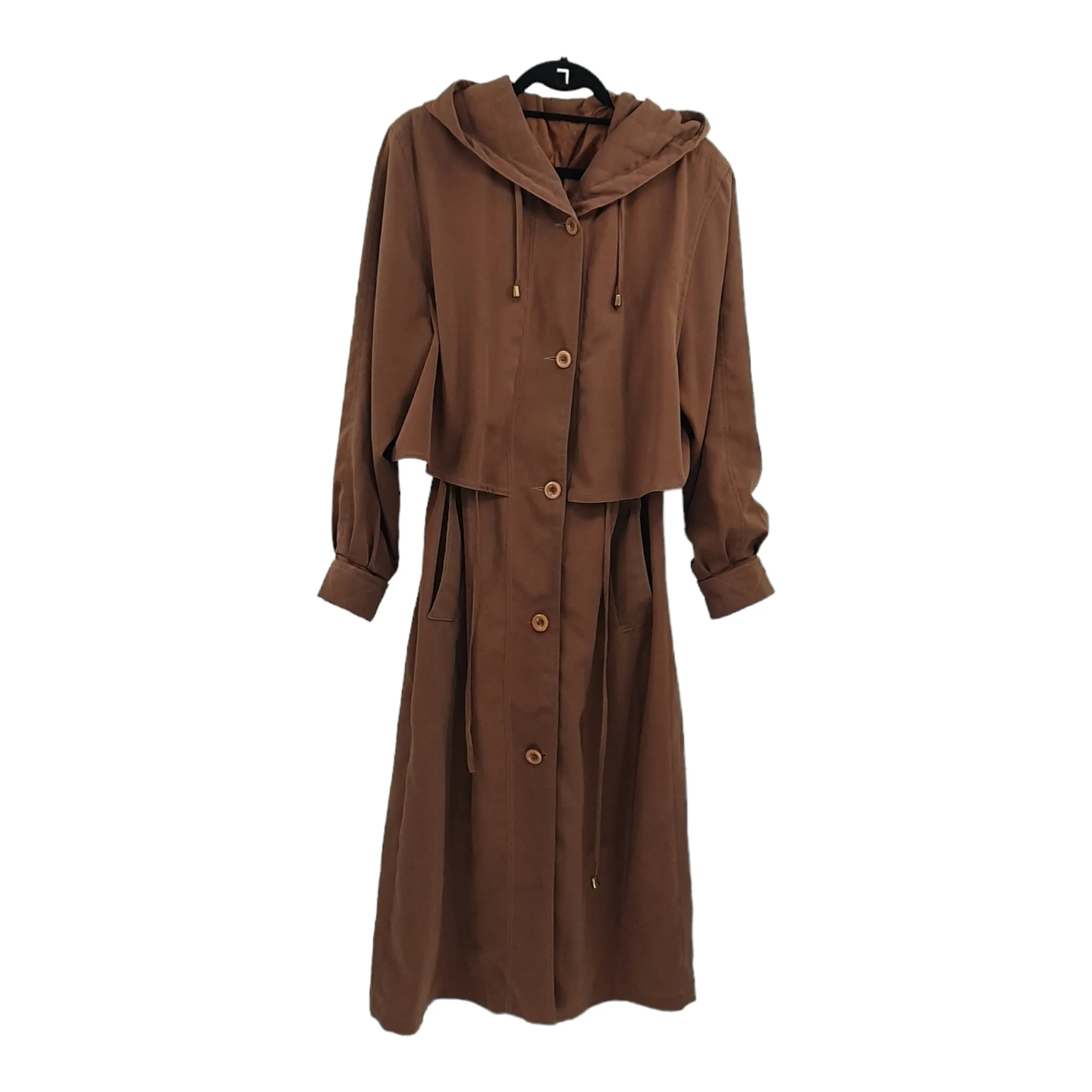 Vintage Camel Hooded Long Trench coat  - M/L