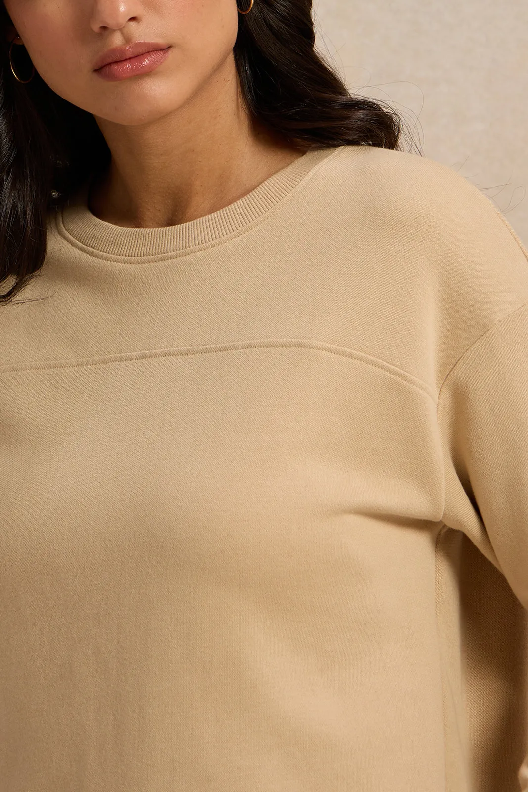 Women Beige Cut And Sew Sweatshirt