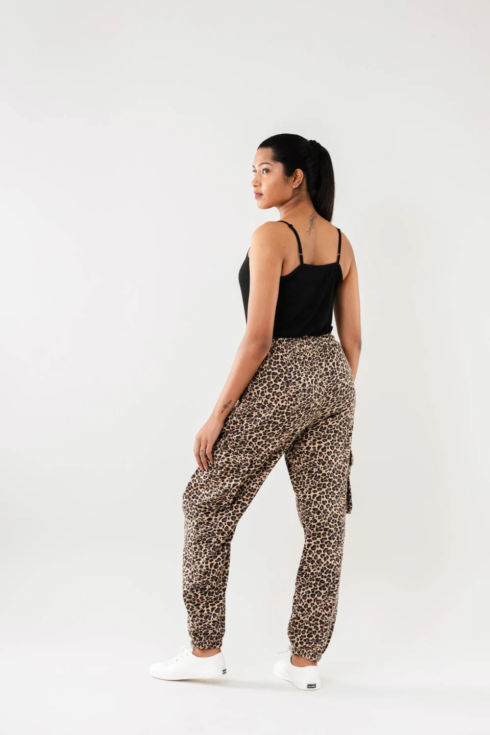 Women Beige Multi Faux Cargo Joggers