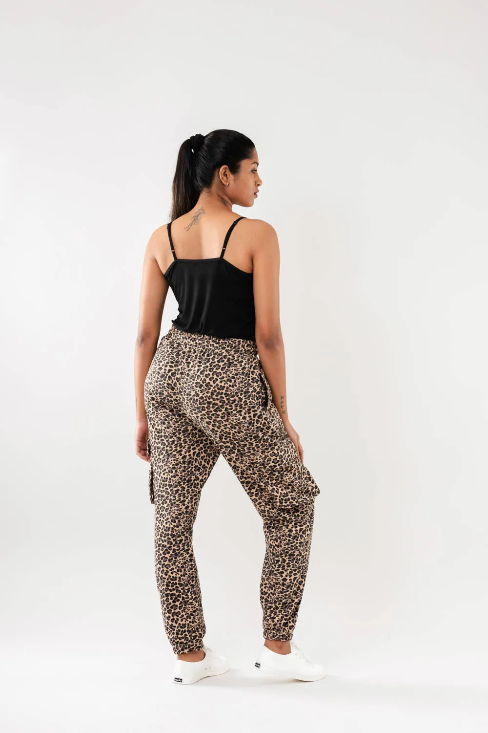 Women Beige Multi Faux Cargo Joggers