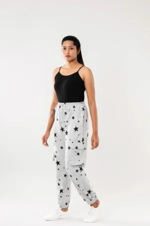 Women Greymelange Star Print Cargo Joggers