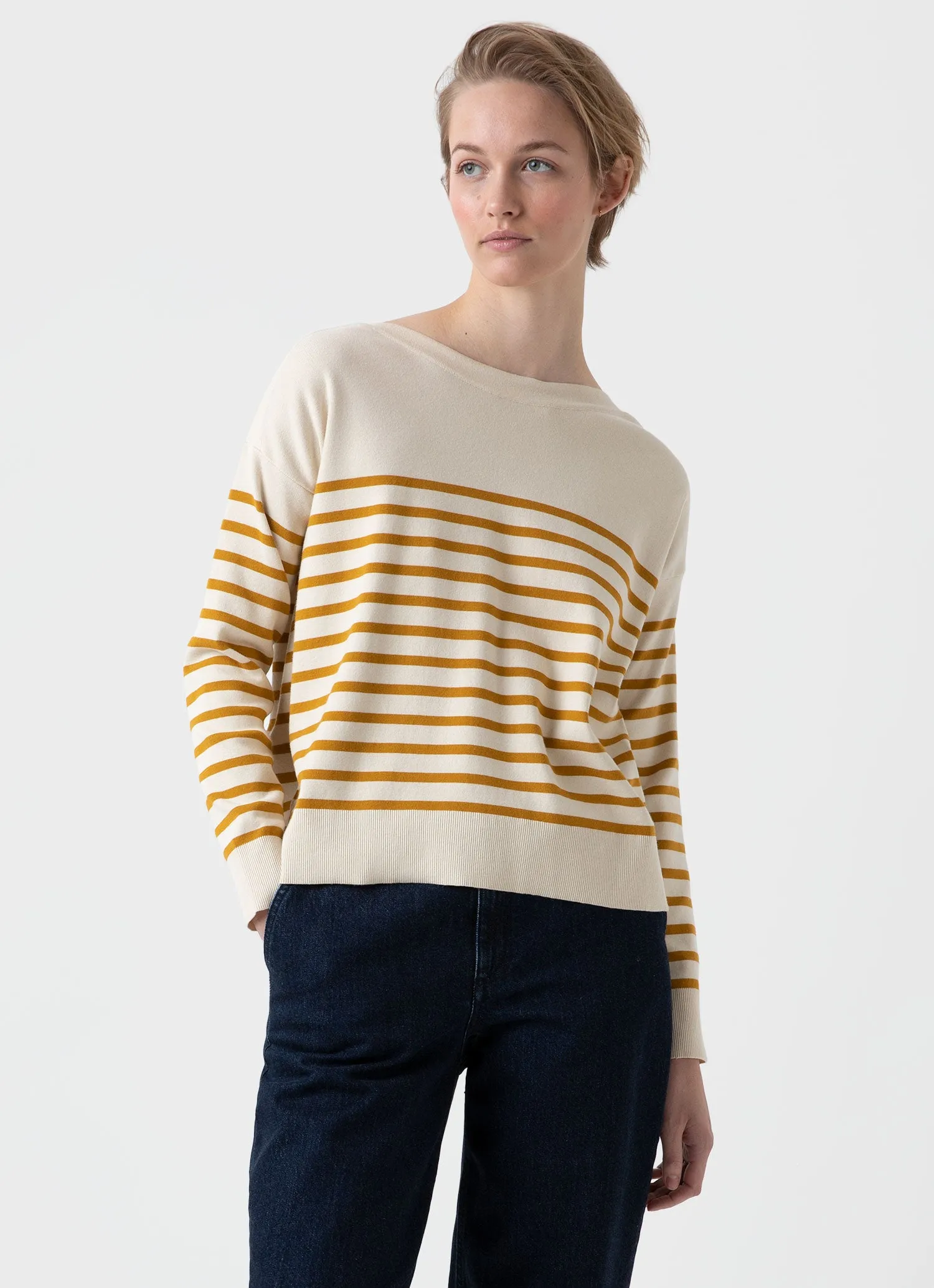 Women's Breton Stripe Jumper in Ecru/Cider