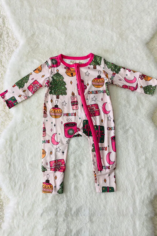 XCH05005 Merry Christmas printed long sleeve baby girls onesie